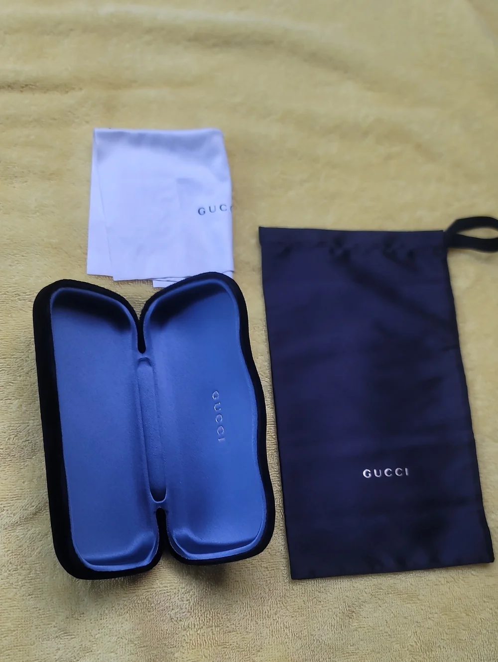 Gucci Blue Eyewear Case with Black Drawstring Pouch